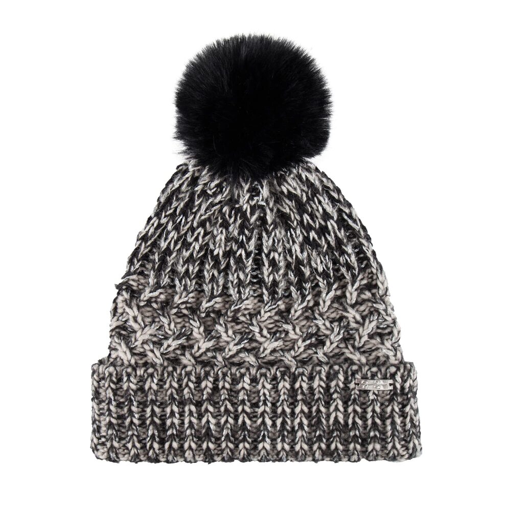 6349 Soft Knit Beanie with Fur Pom, Black, One Size